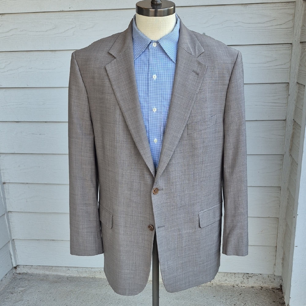 BROOKS BROTHERS 346 Stretch Light Grey Beige Solid Weave Sz 46 R Mens Sport Coat